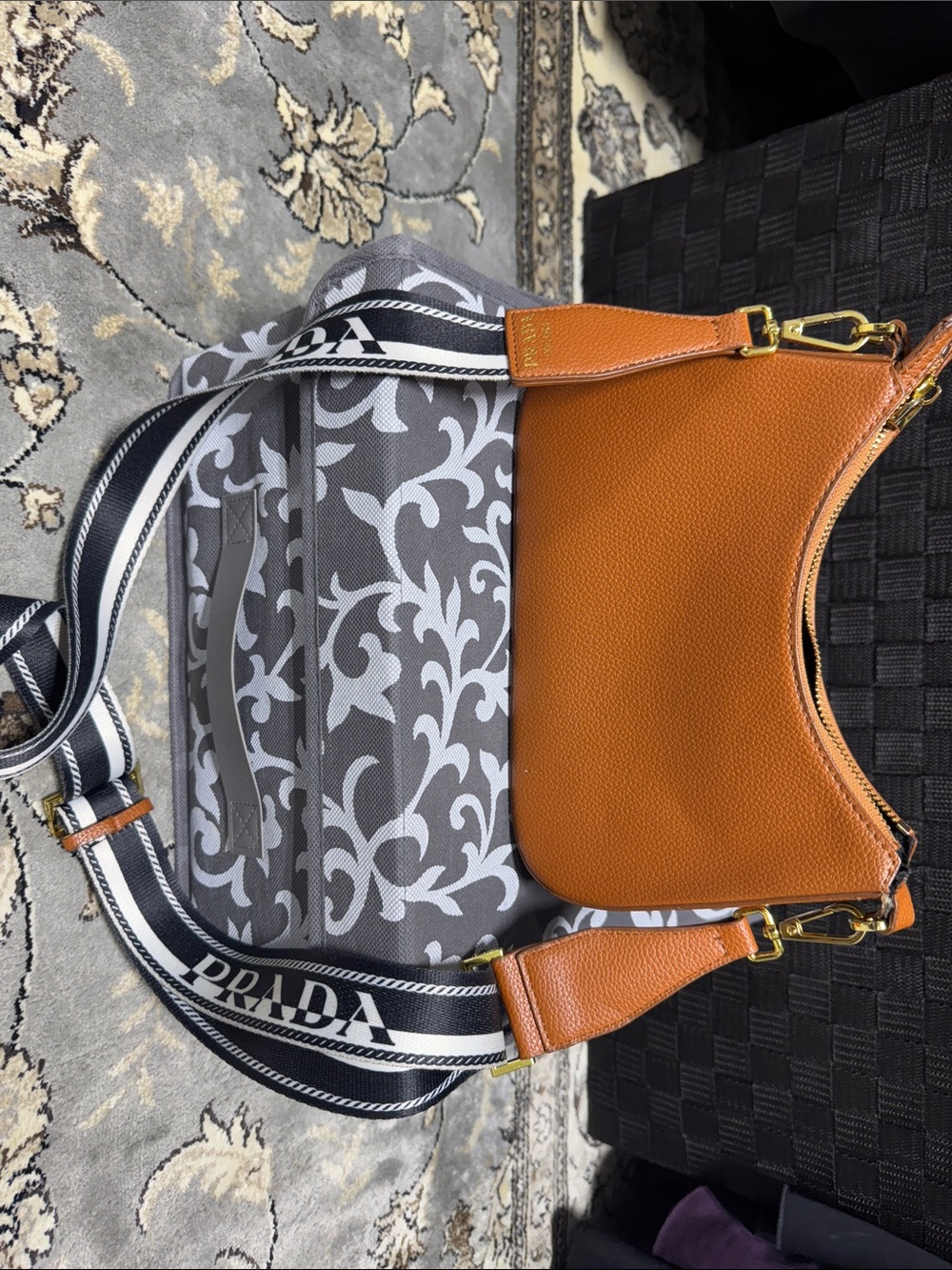 Prada Orange Saffiano Leather Crossbody with Black-and-White Logo Strap - Picture 2 of 4